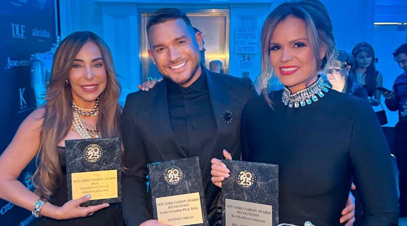 Gelena Solano, Antonio Vargas y Ángela Tejeda Brillan en los Premios New Fashion Award 2025