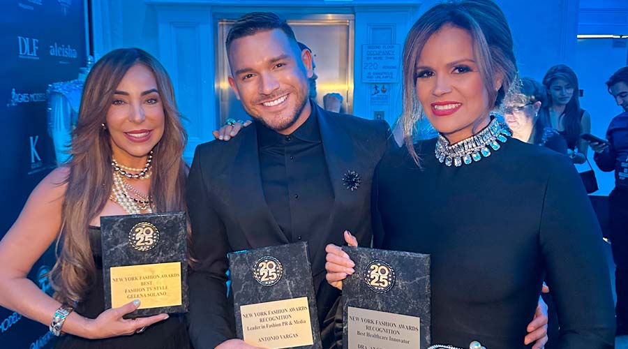 Gelena Solano, Antonio Vargas y Ángela Tejeda Brillan en los Premios New Fashion Award 2025